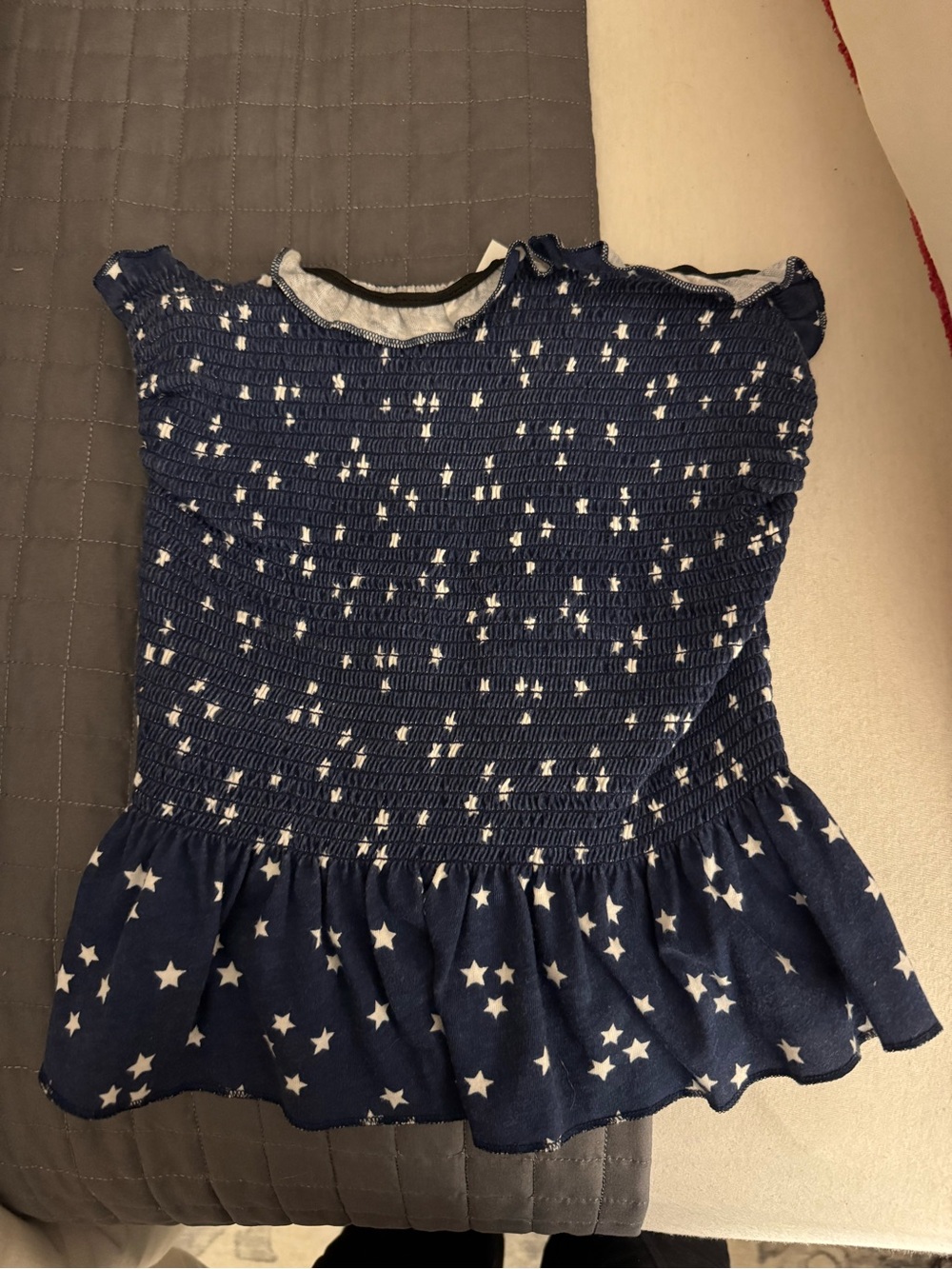 Girls Navy Star Shirred Peplum Top